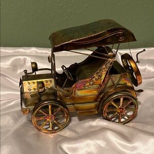 Vintage Brass Early Vehicle Music Box With Moving Canopy